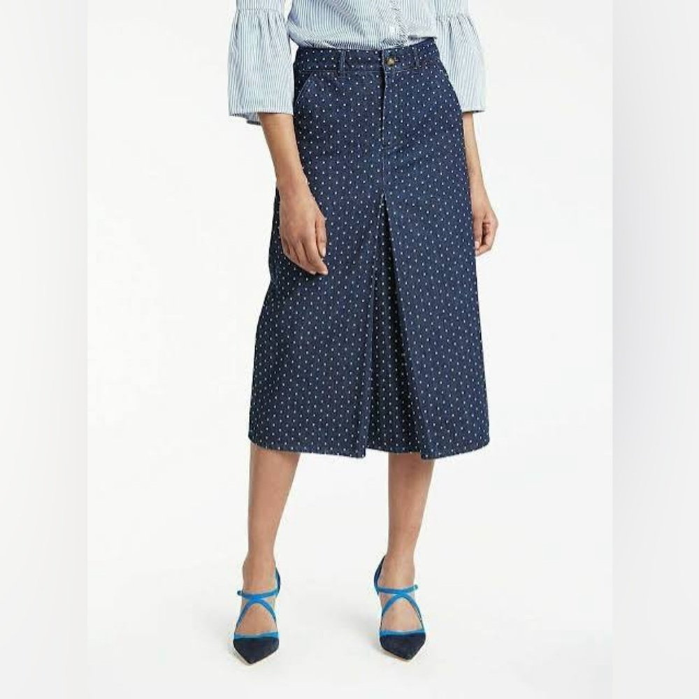 Boden Mira Denim Polka Dot Skirt